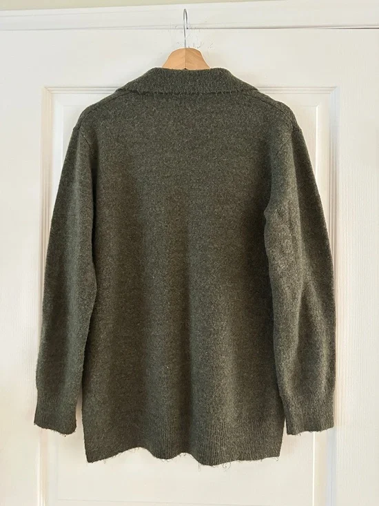 Olive green knit polo sweater, Size XS - Picture 5 of 9
